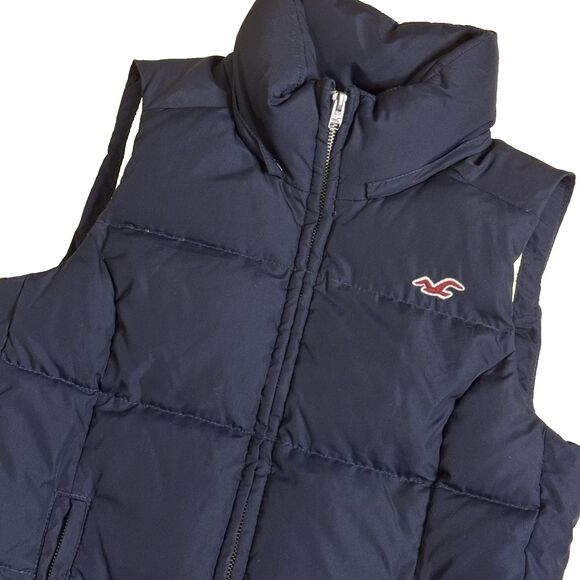 Hollister Down Vest Quilted Womens Two Way Zip Front Navy Blue S - Picture 2 of 9